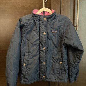 Patagonia Kids Navy and Pink Quilted Puffer Jacket size S 7/8